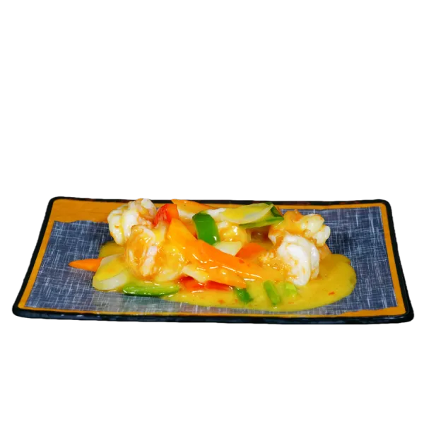 Gambas al curry tailandés salteadas en sartén