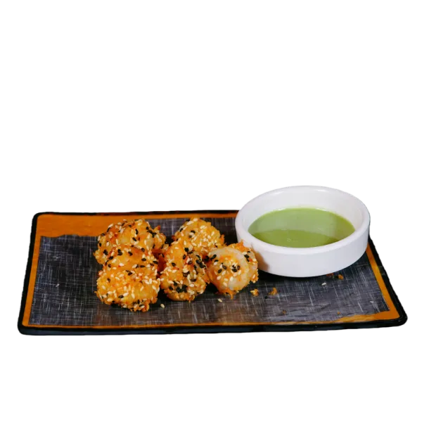 Bola de gambas sésamo con sésamo