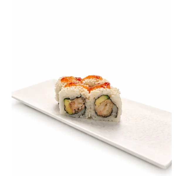 Uramaki mayonesa tempura langostino aguacate