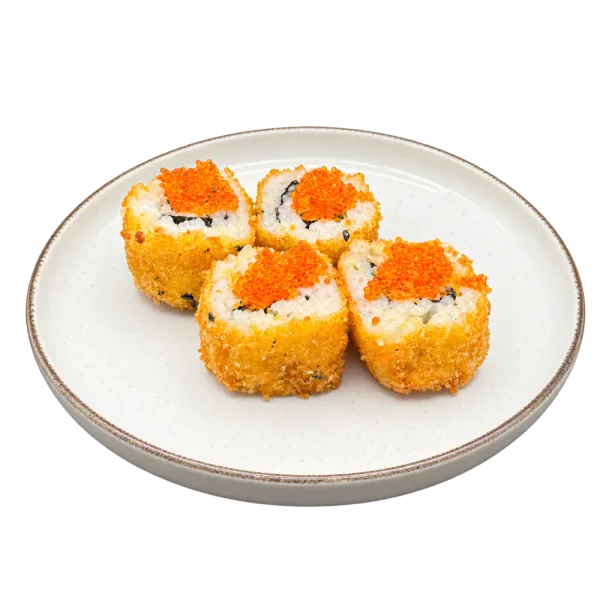 Uramaki salmon, queso, aguacate, tobiko